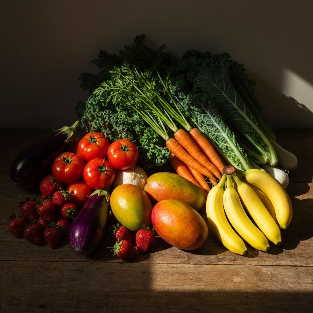 Fresh vegetables and fruits symbolizing nutritional science
